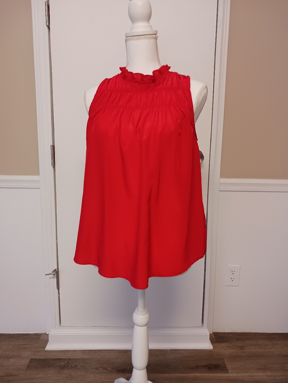 Joie Smocked High-Neck Sleeveless Top- Red XS